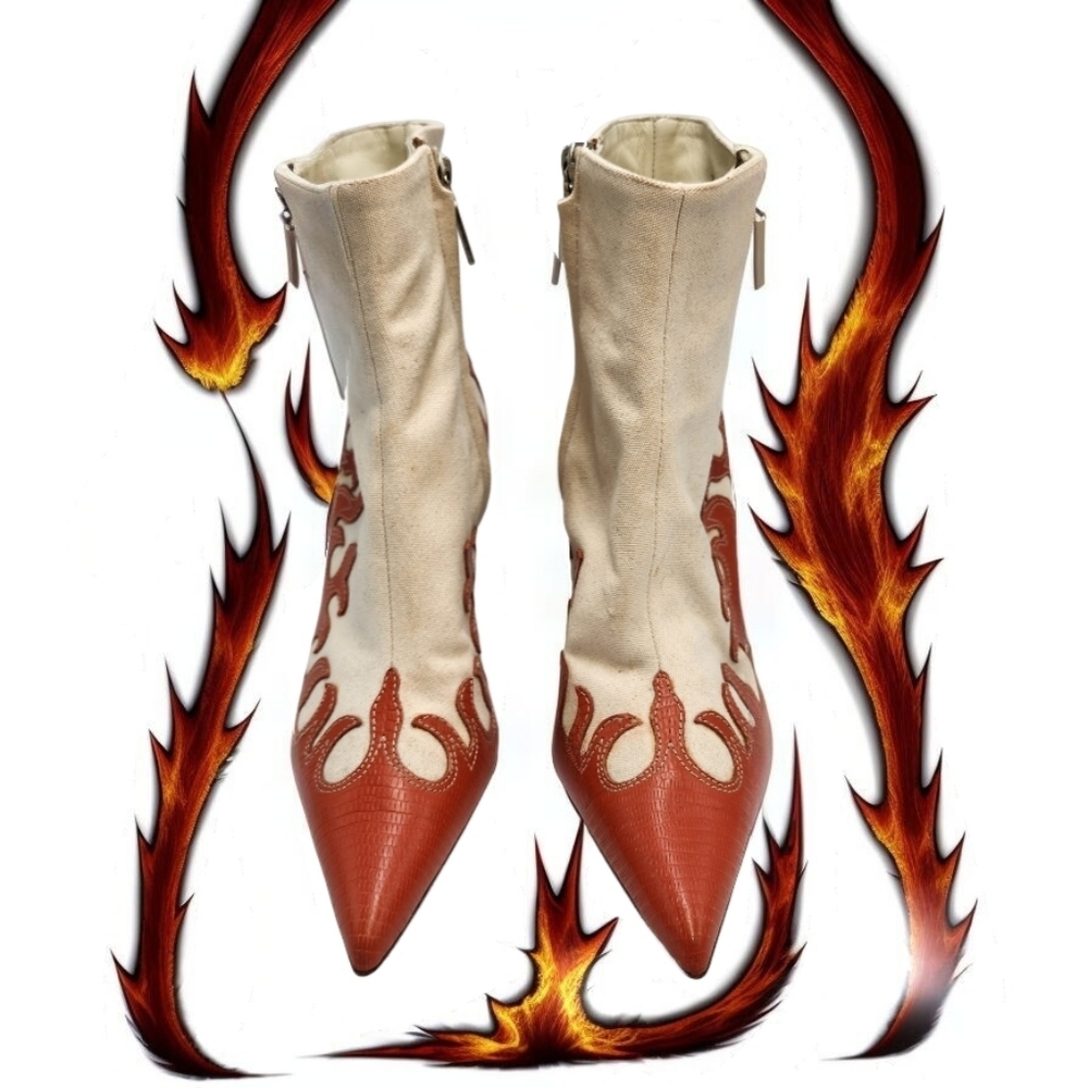 BRUNO MAGLI Vintage Ankle Boots - Orange Flames on Canvas, size 7½